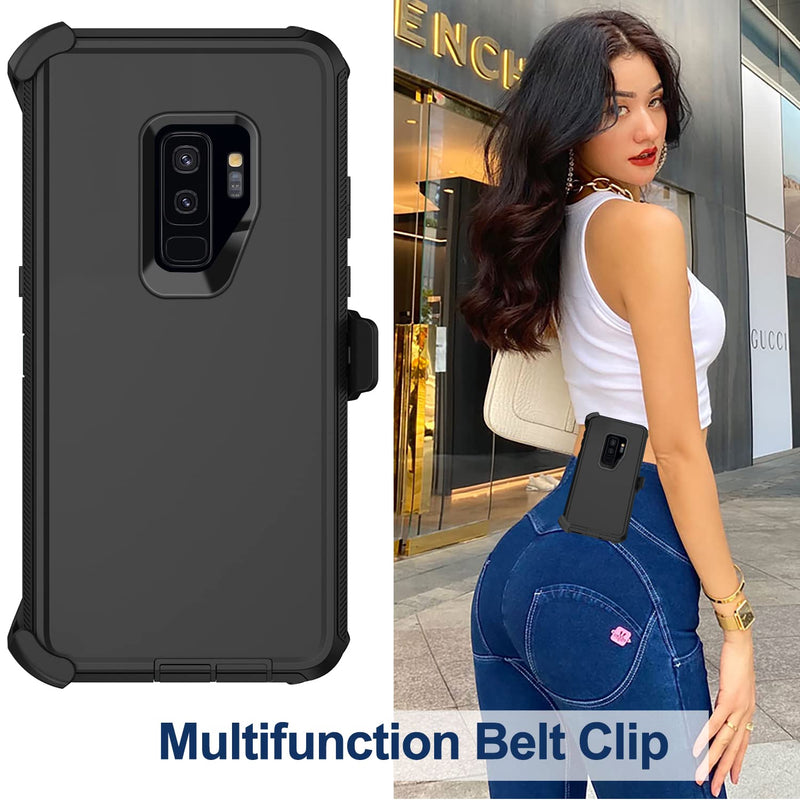 [Australia - AusPower] - for Samsung Galaxy S9 Plus Case with Belt Clip Holster, 2X Screen Protector, Military Grade Protection Heavy Duty Full Body Shockproof Rugged Protective Cover for Samsung Galaxy S9+ Plus (Black) Black 