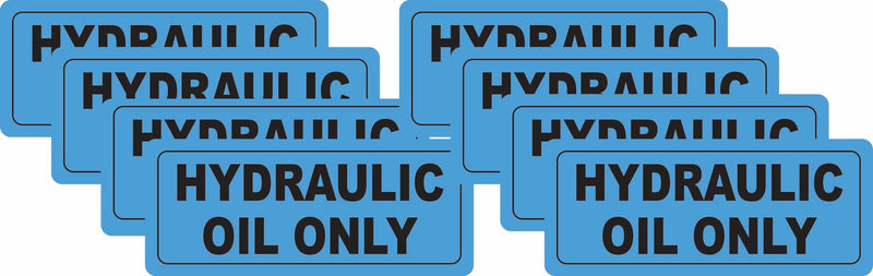 Hydraulic Oil Only Warning Labels, Blue Safety Decals, 3 x 1.25 Inches, 8-Pack