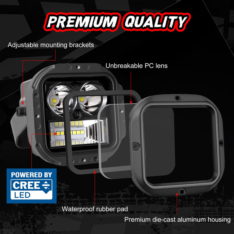 LED Cube Light Pod 3 Inch 110W CREE Off Road Driving Reverse Light Bar Spot Flood Combo Square LED Pods Ditch Lights Backup Work Lights for Offroad Truck SUV ATV UTV Marine Driving Beam
