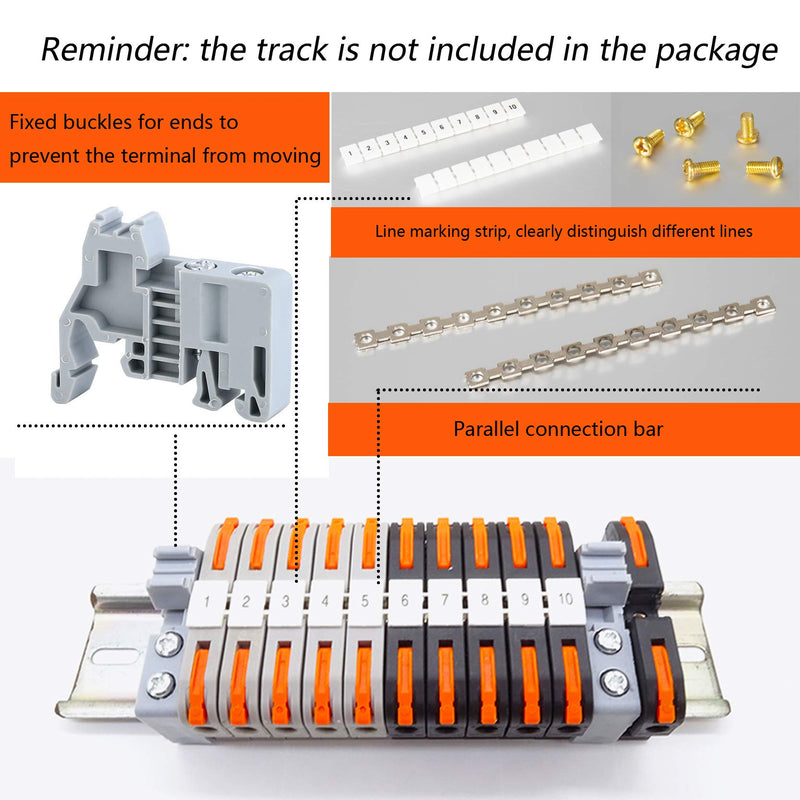 [Australia - AusPower] - DIN Rail Terminal Blocks Kit, with 20pcs Universal Compact Connectors, 2pcs Connection Bar, 2pcs Marker Strip, 2pcs DIN Rail Terminal End Block, 20pcs Screws, with Transparent Storage Box, 28-12 AWG 