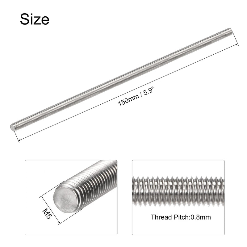 [Australia - AusPower] - uxcell 4Pcs M5 x 150mm Fully Threaded Rod 304 Stainless Steel Right Hand Threads 