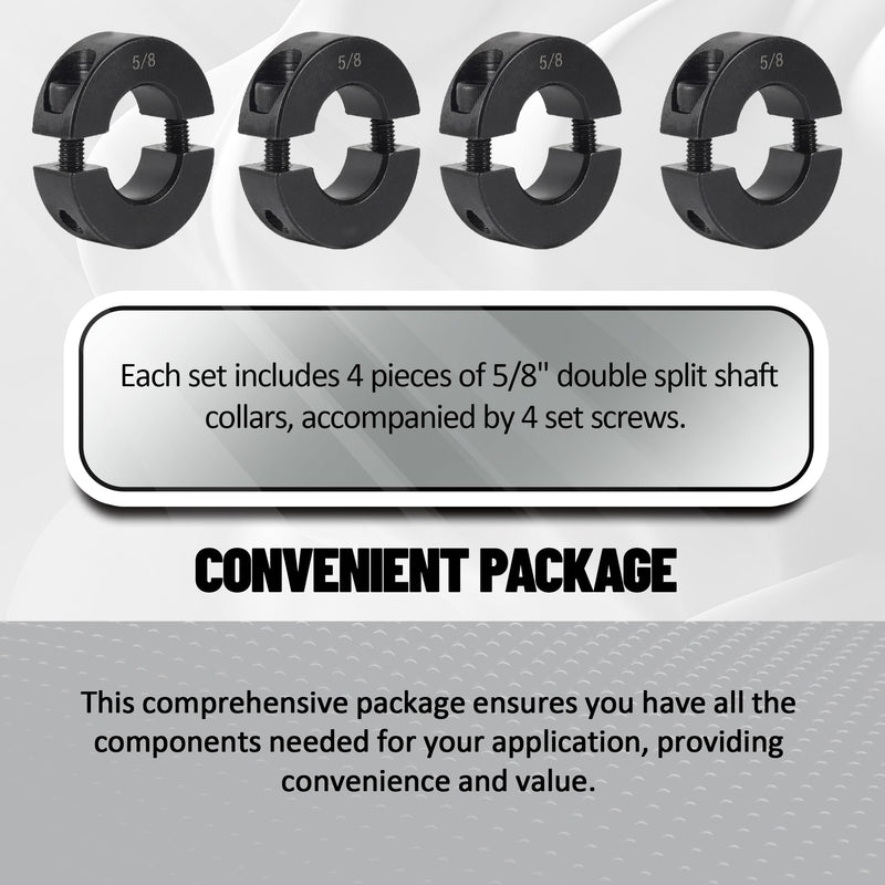 [Australia - AusPower] - TonGass (4-Pack, Black) 5/8" Bore Double Split Clamp-On Shaft Collars Screw Set Carbon Steel Bore Shaft Collars Sets - 5/8" Bore Size, 1-5/16" Outer Diameter, 7/16" Width for Automotive Industrial Use 4 