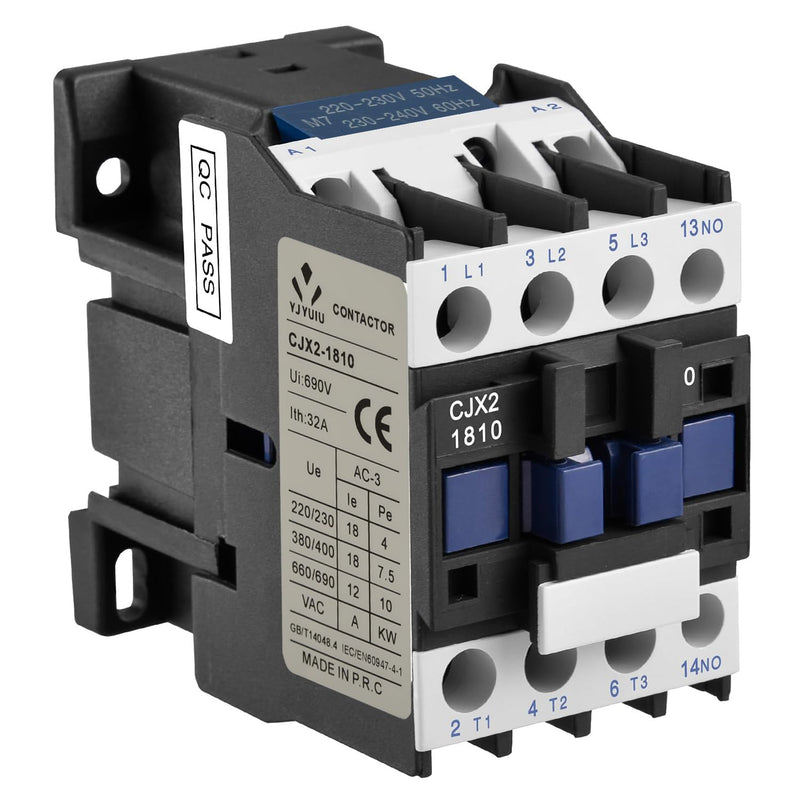 AC Contactor CJX2-1810 Power Contactor, 220V 50/60Hz, 18A 380V, 3-Pin AC Contactor, 220V Uimp 6KV