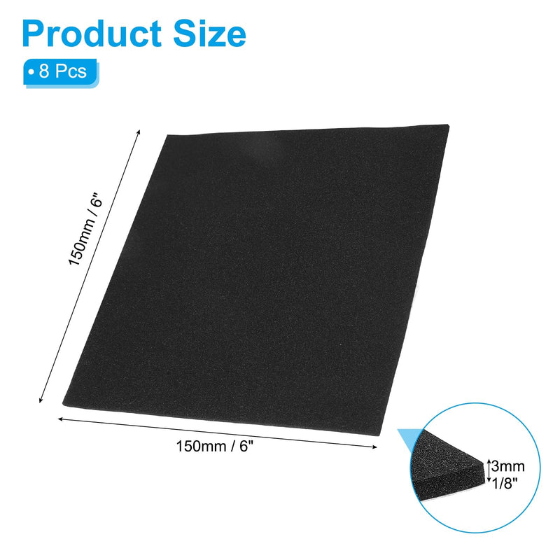 PATIKIL Adhesive Foam Padding, 8pcs 6"x6"x1/8" Closed Cell Foam Sheet Neoprene Rubber Self Stick Anti-Slip Pads for Furniture Cars Speakers Keyboards Door Frame Gaps, Black 6x6x1/8 inch 8
