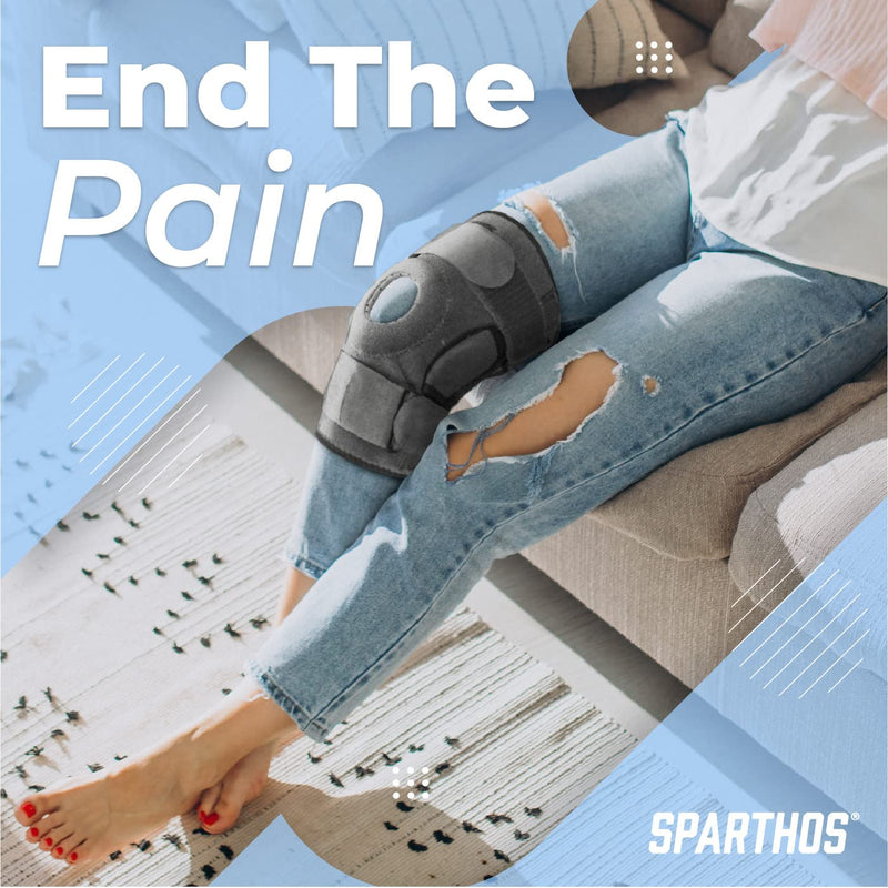 [Australia - AusPower] - Sparthos Hinged Knee Brace - Relieves ACL, MCL, Meniscus Tear, Arthritis, Tendon Pain - Open Patella Design with Dual Metal Side Stabilizers - Support for Running, For Men and Women (Large) Gray/Black Large 