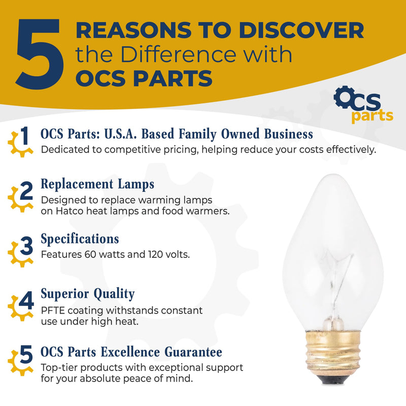 OCS Parts Hatco 02.30.043.00 Specialty Light Bulbs for Commercial Heat Warmers | 10-Pack | 60W E25 Torpedo Shape PFTE Coated High Temp Shatter Resistant Specialty Consumer Lamps
