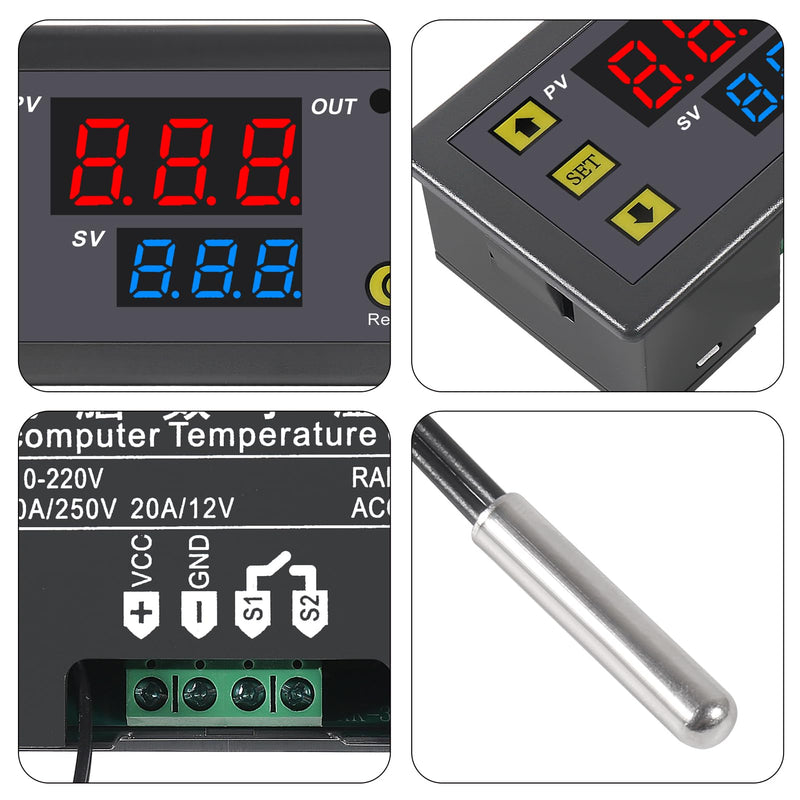 [Australia - AusPower] - 2Pcs W3230 Digital LED Temperature Controller Module AC110-220V 10A Digital Thermostat Switch with Waterproof Probe Programmable Heating Cooling Electronic Thermostat 