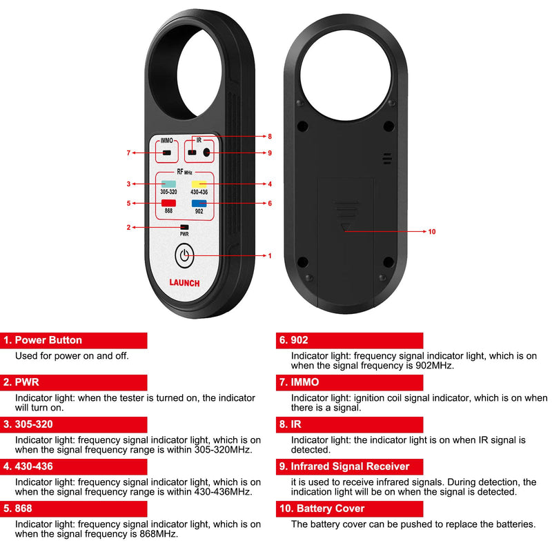 LAUNCH Remote Key Frequency Tester 315/433/868/902MHz Infrared Signal Detection, Key Fob Signal Tester
