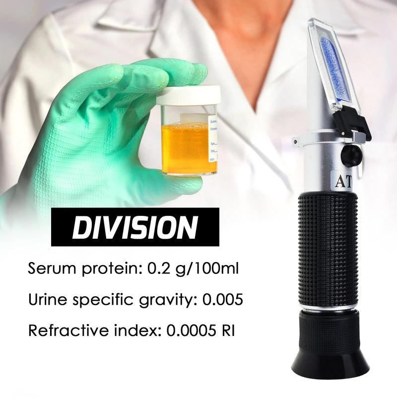 [Australia - AusPower] - 3-in-1 Clinical Refractometer with ATC for Tri-Scale Serum Protein 0-12 g/100ml Urine Specific Gravity SG 1.000-1.050 Refractive Index 1.333-1.360RI w/Extra LED Light & Pipette for Human Use Urine Sg / Serum Protein / Refractive Index 