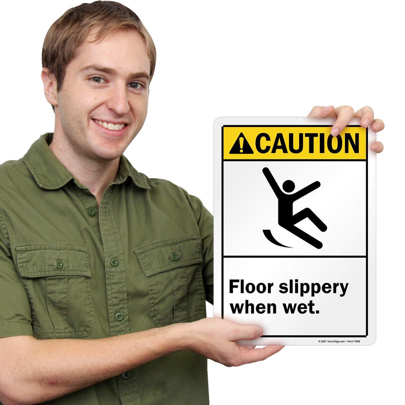 SmartSign - S-4375-PL-14 Caution - Floor Slippery When Wet Sign by | 10" x 14" Plastic 10" x 14" Plastic - ANSI Caution Sign