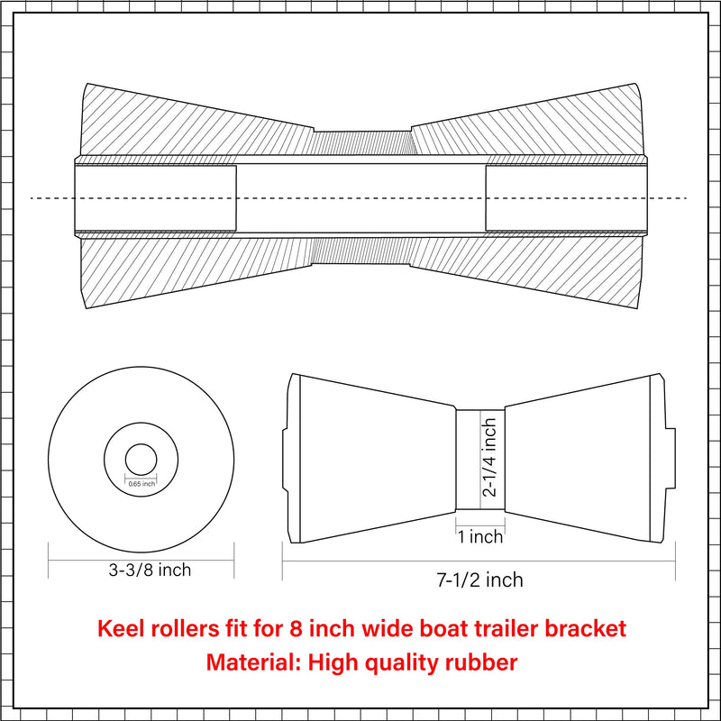 Black Boat Trailer Keel Rollers Fits 4" 5" 8" 10" 12" Wide Boat Trailer Bracket Fits 8" Bracket
