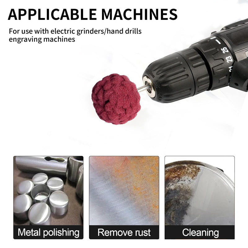 [Australia - AusPower] - 6-Piece Green and Red Fleece Grinding Drill Bit Set, Grinding Head for Polishing Brushing Shaped Scouring Pad with 1/4 Inch Handle for Manifold/Aluminium/Stainless Steel/Chrome etc 