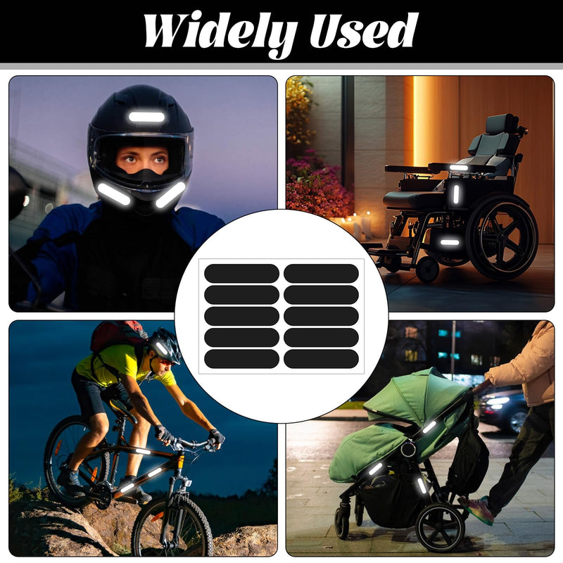 20Pcs Black Reflective Stickers, Motorcycle Helmet Safety Stickers, Night Visibility Safety Reflective Tape for Bicycle, Outdoor (7x1.8cm)