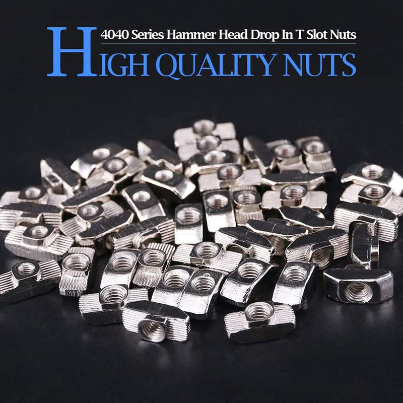 [Australia - AusPower] - 50pcs 4040 Series M6 Thread T Nuts Hammer Head Fastener Nut Sliding T-Nut,Nickel Plated Carbon Steel Nut for 40 Series Aluminum Extrusion Profile T Slot 8mm (4040 Series M6) 