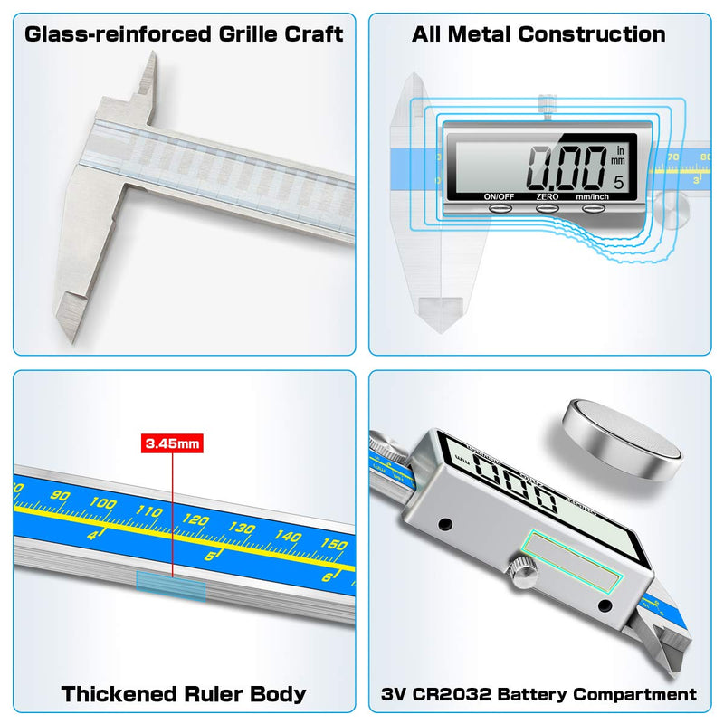 [Australia - AusPower] - Caliper Measuring Tool Digital Caliper Industrial Quality Precision Electronic Vernier Caliper Inch/Millimeter Measurement Micrometer for Jewelry - Accuracy Ip54 Waterproof Caliper Measure Tool A-Industrial 