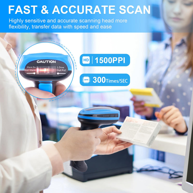 [Australia - AusPower] - Barcode Scanner Wireless, Rechargeable 1D Laser Bar Code Scanners, Handheld Barcode Scanner Versatile 2 in 1 2.4Ghz Wireless and USB 2.0 Wired HC-653WL Laser Wireless 1D 2.4G+Stand 