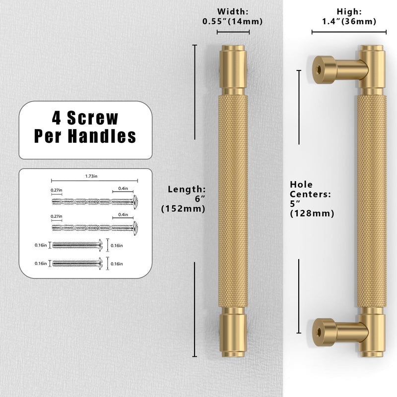 5 Pack Champagne Bronze Cabinet Pulls 5 Inch(128mm) Kitchen Cabinet Handles Cabinet Hardware for Drawer Pulls 5" Hole Center