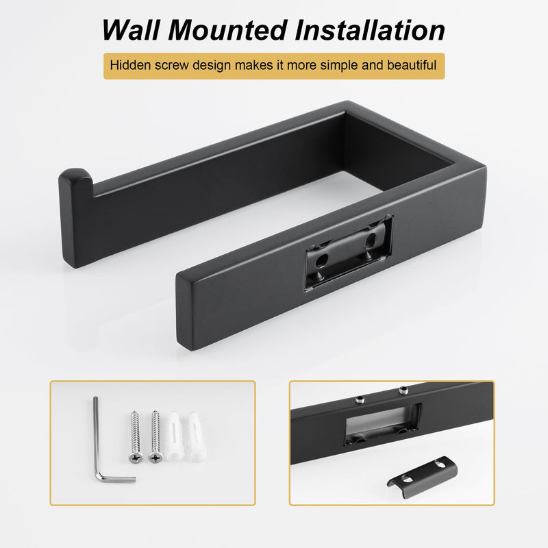 Sayayo Matte Black Toilet Paper Holder Wall Mount, RV Toilet Tissue Holder for Bathroom Tp Holder Square, SUS304 Stainless Steel 6 Inch Black - Drilling