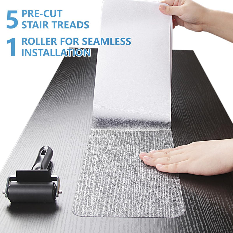 Butizone Stair Treads Non Slip 4" x 24", 5-Pack Pre-Cut Clear Anti Slip Strips for Wooden Steps Indoor, Transparent and Waterproof Grip Tape, Safety for Elderly, Children, and Dogs 4" X 24"
