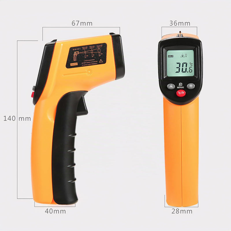 Retoo Infrared Thermometer -50-380°C LCD Laser Non-Contact °C/°F | Measurement in 1 second, LCD lighting, 14 x 8.5 x 3.5 cm, 2 x AAA not included, ABS, orange-black