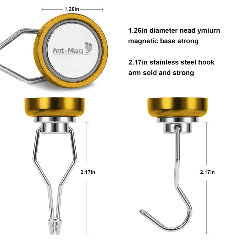 [Australia - AusPower] - Ant Mag Magnets Heavy Duty 80lbs Neodymium Magnet Hooks Great for Refrigerator Grill Cruise Hooks Magnetic Hangers Tools Holding for Kitchen Office Classsroom and Workplace 4 Pack Yellow 