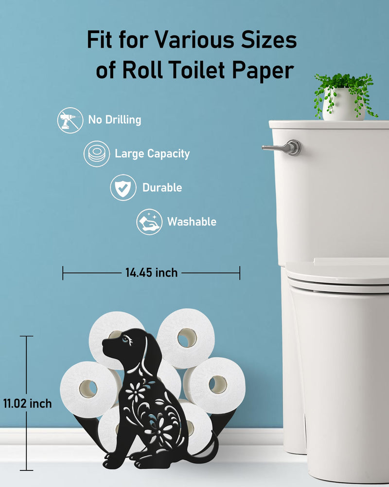 Dog Toilet Paper Holder Stand for Extra 8 Rolls, Unique Decorative Free Standing Toilet Paper Storage, Farmhouse Bathroom Animal Decor Accessories Storage Cabinet Dusky Black - Flower Dog