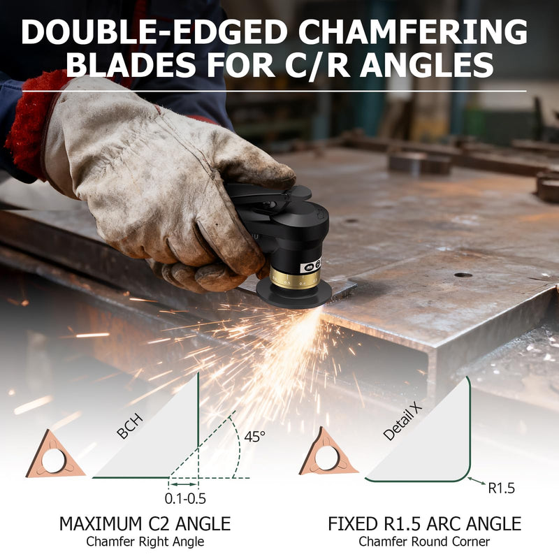 [Australia - AusPower] - Upgraded Air Chamfer Tool with Straight Guide Plate Mini Pneumatic Chamfering Machine 30000RPM 45°Pneumatic Beveling Machine 0.1-0.9mm Depth Adjust with 1/4 Inch Air Inlet for Metal Wood-Black Black 