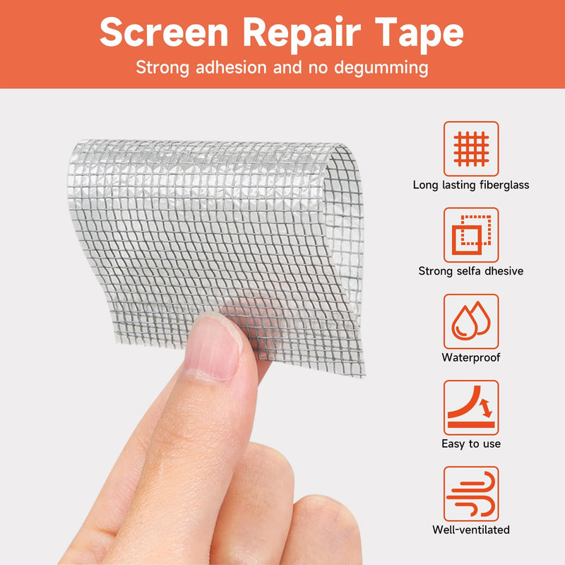 HOFUDON 4in X 20ft Window Screen Repair Tape Grey- Heavy Duty 3-Layer Adhesive, Waterproof Fiberglass Mesh