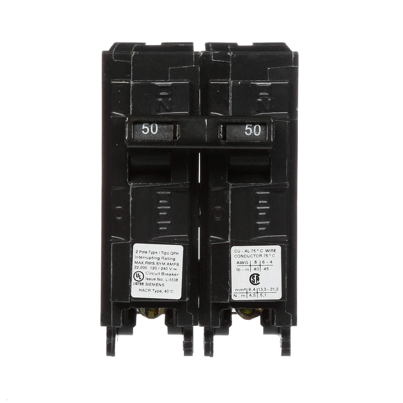 SIEMENS Q250H 50-Amp Double Pole 22kA Type QPH Circuit Breaker, 240 Volts