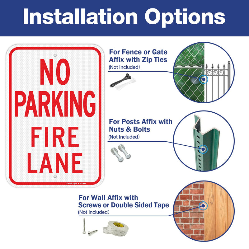Faittoo No Parking Fire Lane Sign, 2-Pack 18 x 12 Inches Engineer Grade Reflective Sheeting Rust Free Aluminum, UV Protected, Weather/Fade Resistant, Easy to Install and Read, Indoor/Outdoors Use Red and White-2 Pack