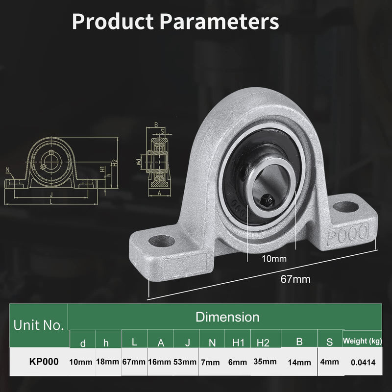[Australia - AusPower] - KP000 Pillow Block Bearing, Mount Flange, 10mm Bore Unit, Self-Aligning 2-Bolt, Zinc Alloy Housing, Set Screw Locking Style (4 Pack) KP000 KP000 Pillow Block Bearing 