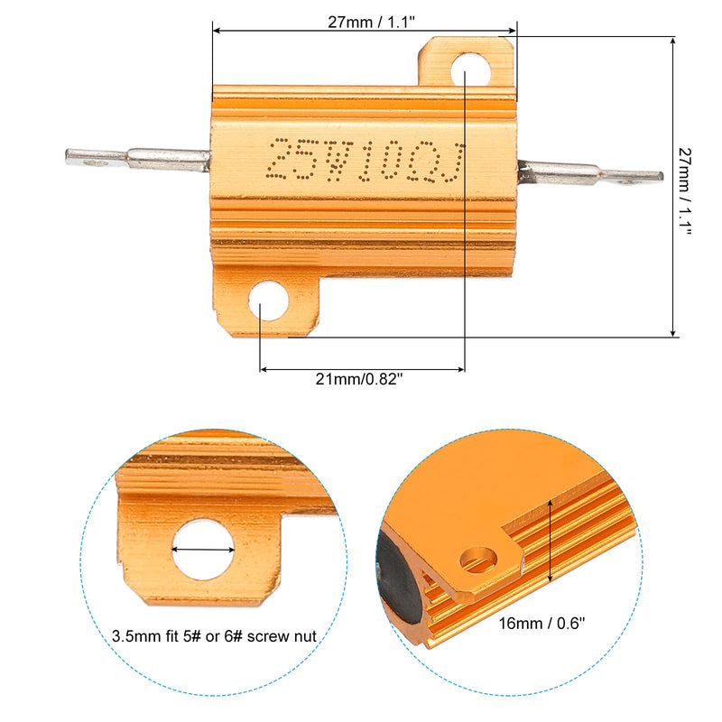 PATIKIL Pack of 5 25 W 10 Ohm 5% Tolerance Aluminum Housing Wire Wound Resistors Resistance Assortment Case with Screws Wire Wound Resistors Power for Machines Electronics DIY Golden 10 Ohm 25 W