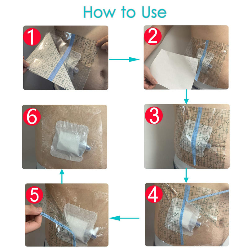 7 Pcs Waterproof Shower Cover 10"x12" with Non-Stick Center Pad for Large Port Surgery Incisions Protector Patch Transparent Film Clear Adhesive Wounds Dressing Bandage Shields 10x12 Inch (Pack of 7)