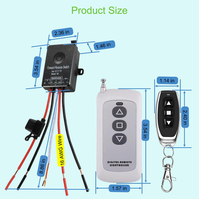 [Australia - AusPower] - Waterproof Forward Reverse Remote Control Switch up to 168 FT,DC 5V to 48V /10A,Linear Actuator Controller for All Linear Motion actuators, Compatible with Truck, ATV and SUV Winch Wireless System 
