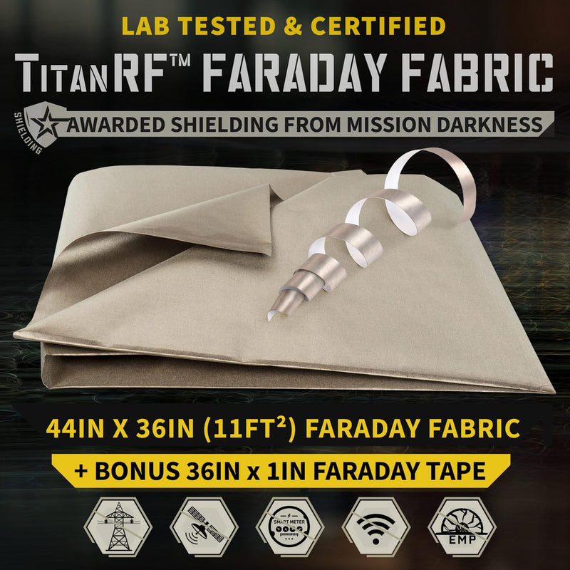 [Australia - AusPower] - Mission Darkness TitanRF Faraday Fabric Kit 1 Yard // 44" W x 36" L Fabric + 36" L Tape Military Grade Conductive Nickel Copper Polyester Material Blocks RF Signals WiFi Cell Bluetooth RFID EMF 1 Yard (44in W x 36in L) 