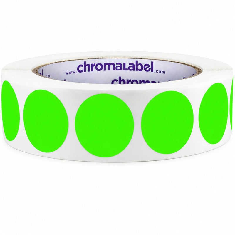 ChromaLabel 1 Inch Round Fluorescent Green Dot Stickers, Writable Matte Paper Color Coding Labels for Inventory, Office, Classroom, Warehouse - 1000 per Roll 1"