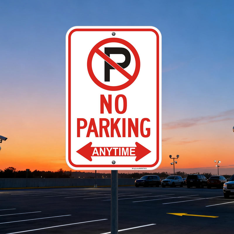 4 Pack Large No Parking Anytime Signs with Arrow, 18x12 Inch Rust-Free Reflective Aluminum, Weatherproof & Fade Resistant for Traffic Control on Streets, Business, Fire Lane. Easy to Install Red White Black- 4 pcs