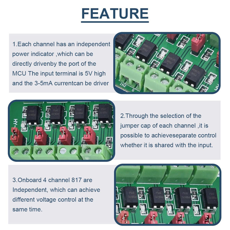 [Australia - AusPower] - 2 Pcs PC817 4 Channel Optocoupler Isolation Module 3.6-30V Voltage Converter Driver Photoelectric Isolated Board for Control Relay with 24AWG Wire 