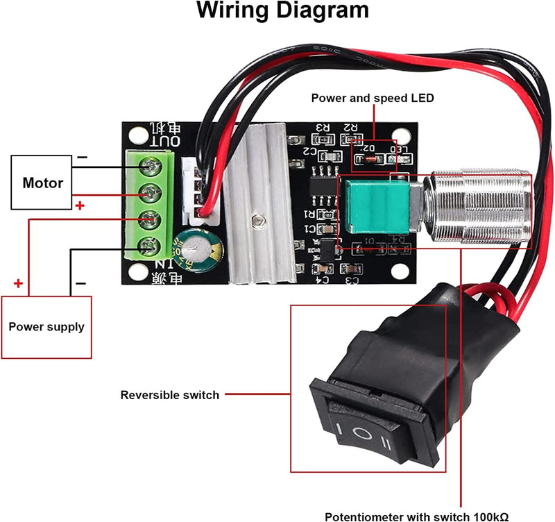 [Australia - AusPower] - RUNCCI-YUN 6V 12V 24V 3A 80W PWM Motor Speed Controller, DC Speed Controller 12V, Motor Speed Switch Controller (PWM) Adjustable Reversible Motor Driver Switch (1203BB) DC 6V-24V 3A (821) 