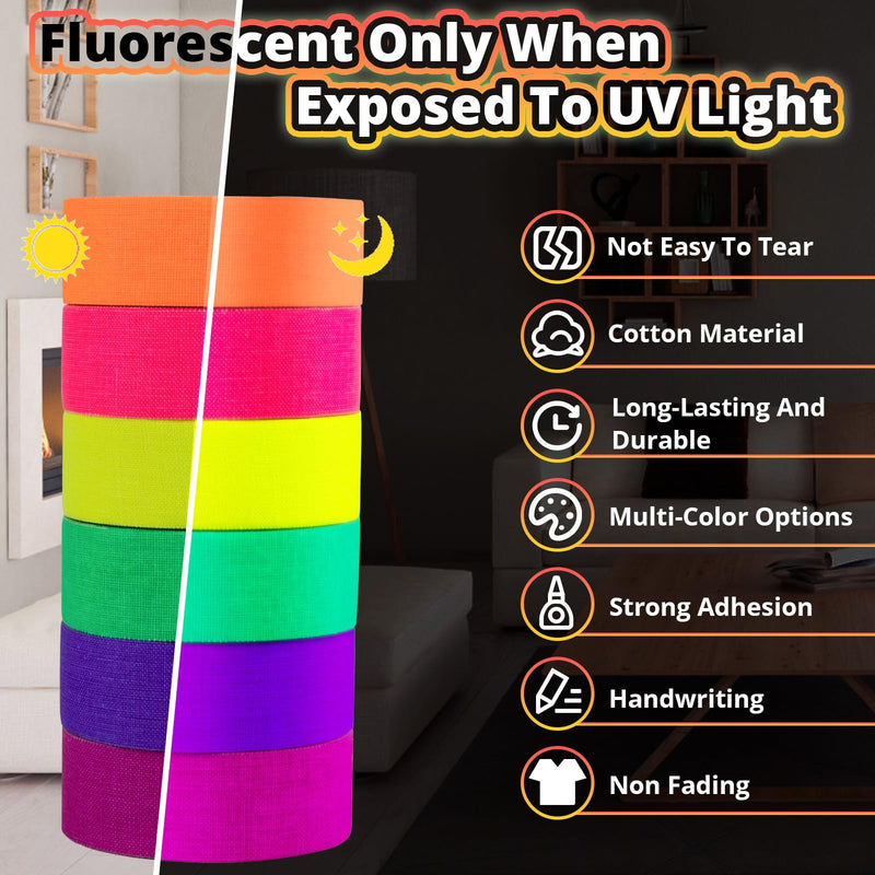 [Australia - AusPower] - HTVRONT UV Blacklight Reactive Neon Tape, 6 Colors Neon Gaffer Tape, Fluorescent UV Black Light Glow in The Dark Tape for UV Party 1 inch x 30ft x 6 Rolls 