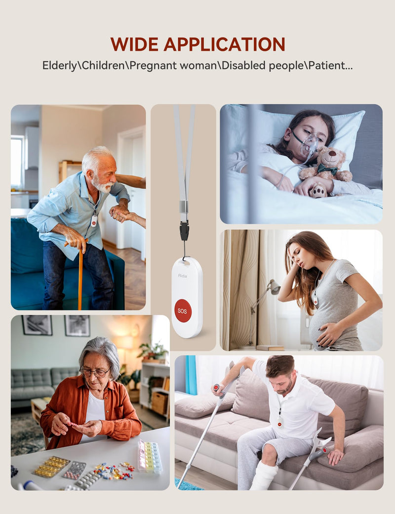 [Australia - AusPower] - AIDA Wireless Caregiver Pager, 2 SOS Call Buttons/1 Plug-in Receiver, 600 feet Range, 58 Chimes, 5 levels and up to 110dB Volume, for Home Pager Nurse Call Seniors Elderly Patients Children Emergency 