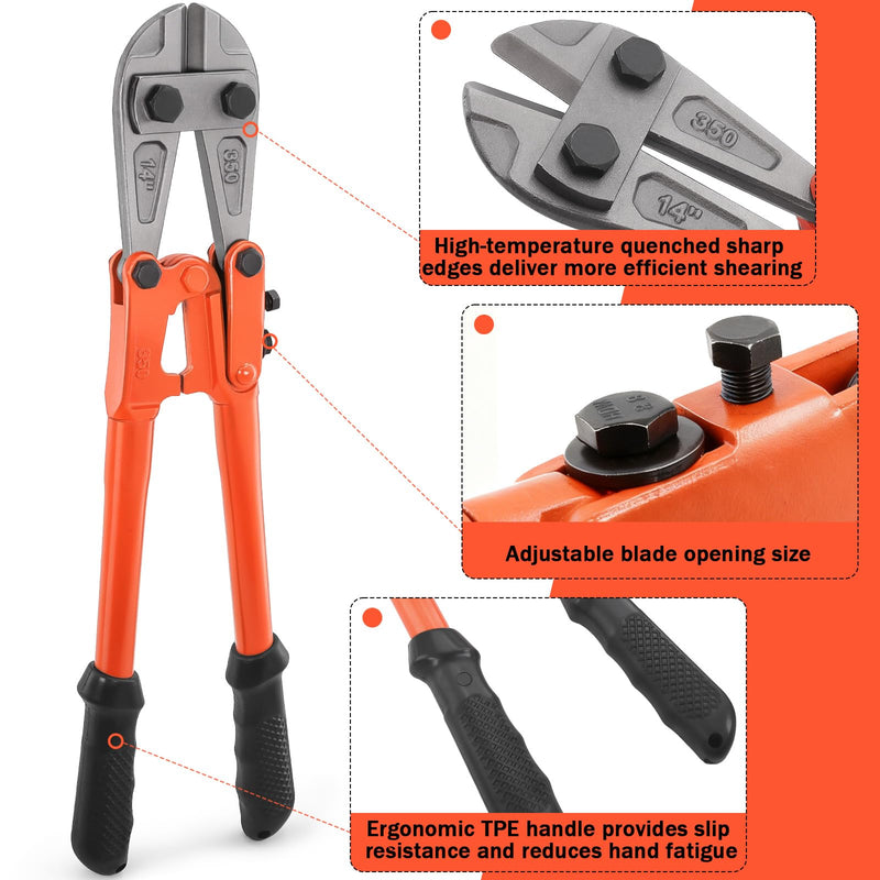 3Pcs Bolt Cutter Set with 14" Heavy Duty Bolt Cutter,8" Mini Bolt Cutter,8" Wire Rope Cutter & Storage Bag for Cutting Locks,Padlocks,Chains,Steel Cable,Barbed Wire,Iron Rod,Metal,Fence