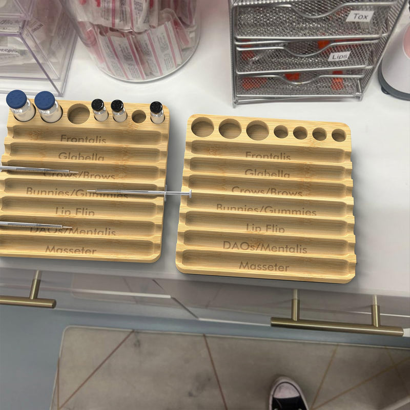 [Australia - AusPower] - Aesthetic Practitioner Syringe Tray with Vial Holder, Bamboo Vial Holder Syringe Tray for 2-in-1 Combination, Syringe Storage Organizer for Aesthetic Practitioners and Small Vial Racks 