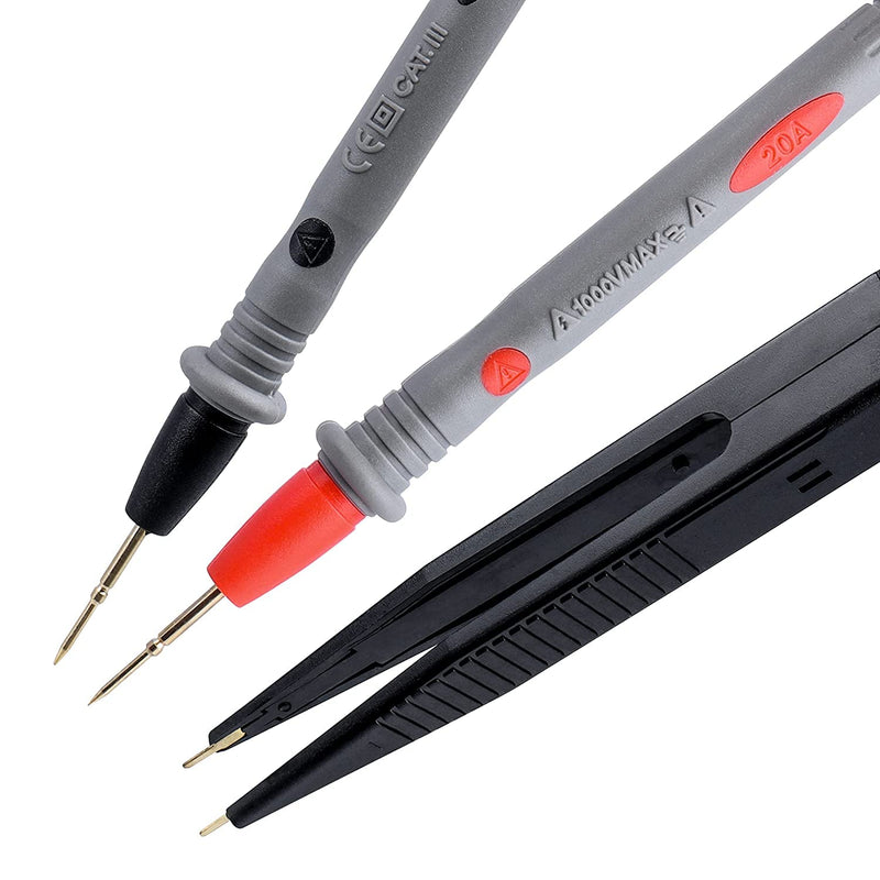 [Australia - AusPower] - Yakamoz Test Leads Tweezer Multimeter Probe Lead Set 2Pcs SMD Component Testing Tweezers Clips with 1 Pair 1000V 20A Test Leads Probes for Multi Meter LCR IC Chip Capacitor Resistor Testing 
