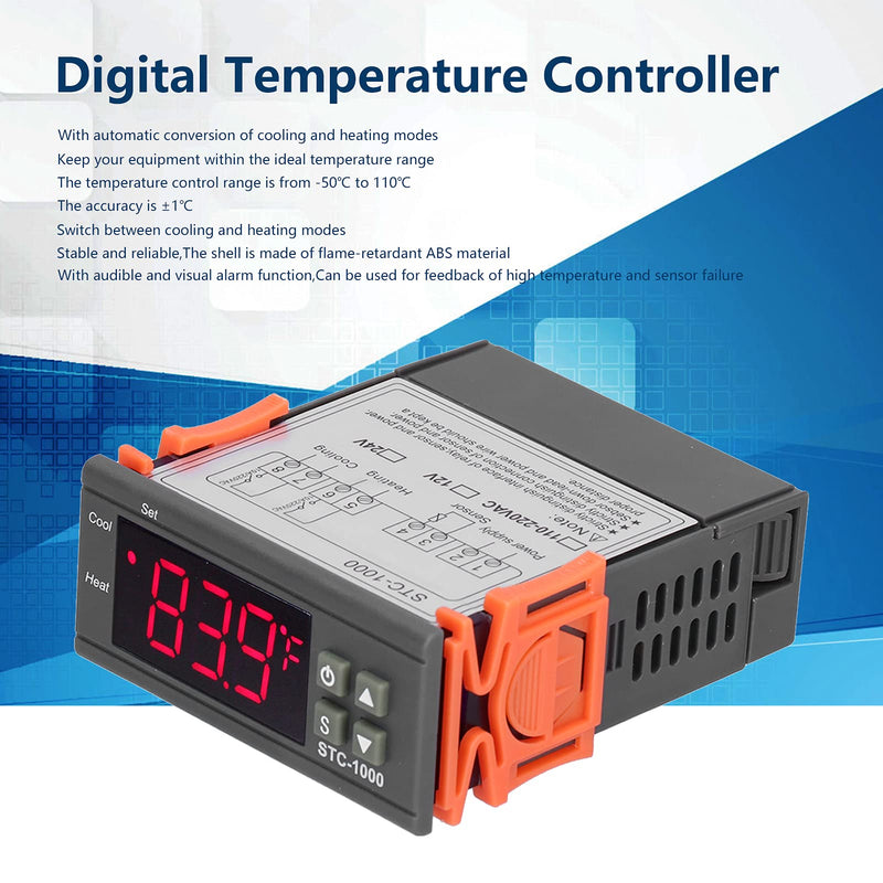 [Australia - AusPower] - Digital Temperature Controller, -1000 Cooling and Heating Temperature Controller Digital Thermostat with Sensor for Temperature Measurement Temperature Control (AC110~220V) AC110~220V 