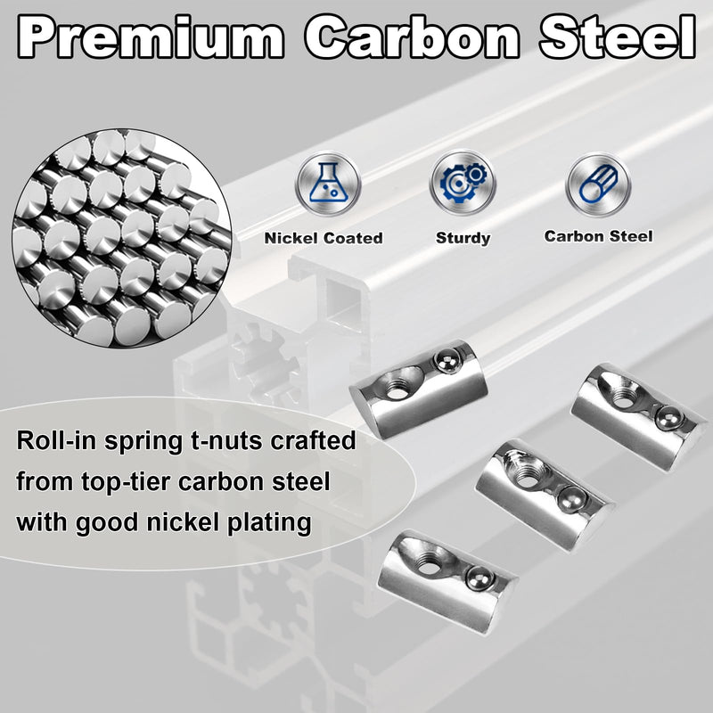 [Australia - AusPower] - M5 T Nut Roll-in Spring Loaded 100pcs M5x0.8mm Half Round Roll T-Nuts Carbon Steel Nickel Plated for 20x20 20 Series Aluminum Extrusions 3D Printer Replacement Tiny Nuts M5-100PCS 