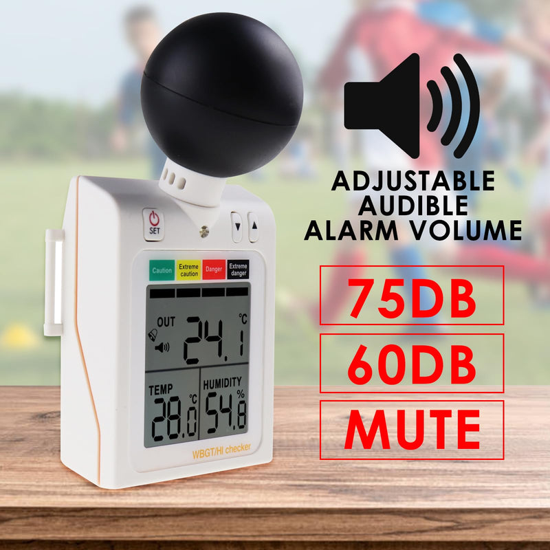 [Australia - AusPower] - Wearable 2-in-1 WBGT + HI Heat Index Checker Wet Bulb Globe Temperature Heat Stress Meter Air Globe Temperature Humidity Tester with Dangerous Level Indicator Audible Alarm 