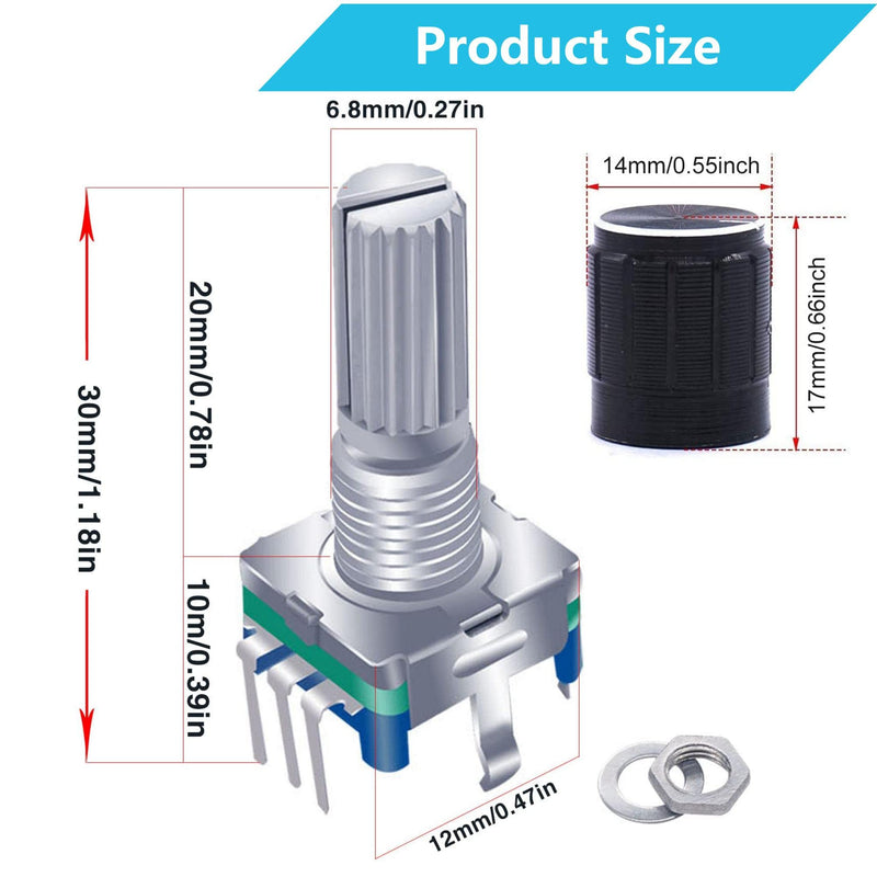 [Australia - AusPower] - 6Pcs 360° Rotary Encoder with Push Button 5 Pins and Knob Cap 