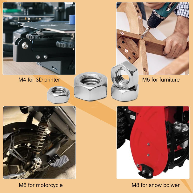 [Australia - AusPower] - 25pcs M8-1.25 Hex Nut, Stainless Steel 304, Hex Drive, Metric M8 Nuts Fasteners, Replacement Nut, Right Hand, M8-1.25mm Hexagonal Nut 