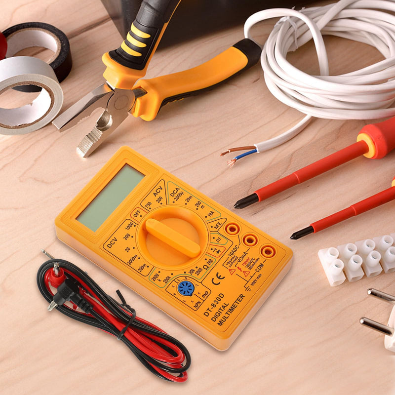 [Australia - AusPower] - TEHAUX TD 830D Voltage Tester - Digital Multimeter with Buzzer - Small Portable LCD Display for AC/DC Voltage, Current, Resistance Testing - Electrician Tool Yellow 